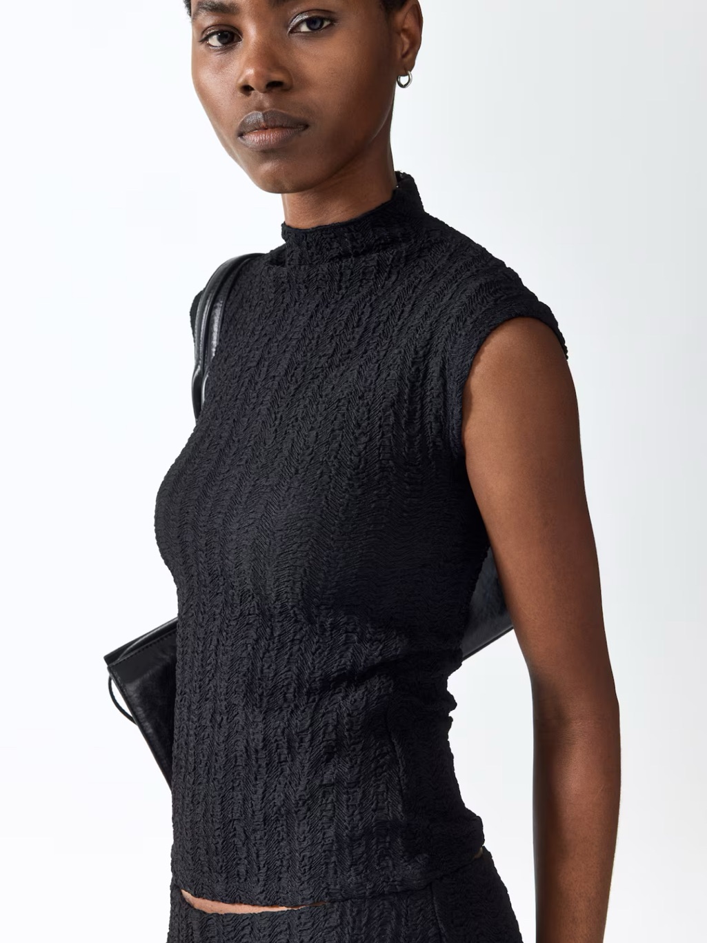 H&M Textured Sleeveless Mock Neck Top - Black